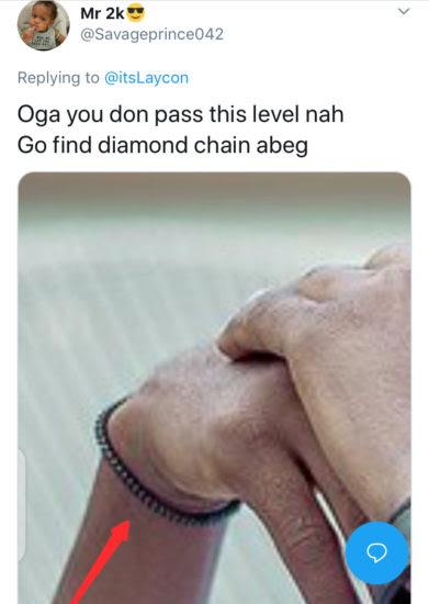 tweet of troll dragging laycon for not wearing diamond chain