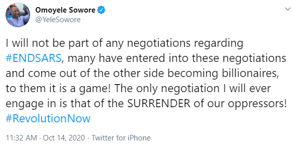 Sowore on #EndSARS negotiations