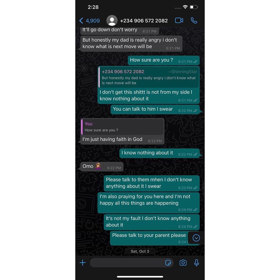 Singer, Lil Frosh insists on not beating up his ex-girlfriend gift camille, shares chat screenshot as proof