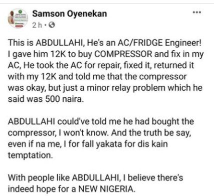 Man praises AC repairer
