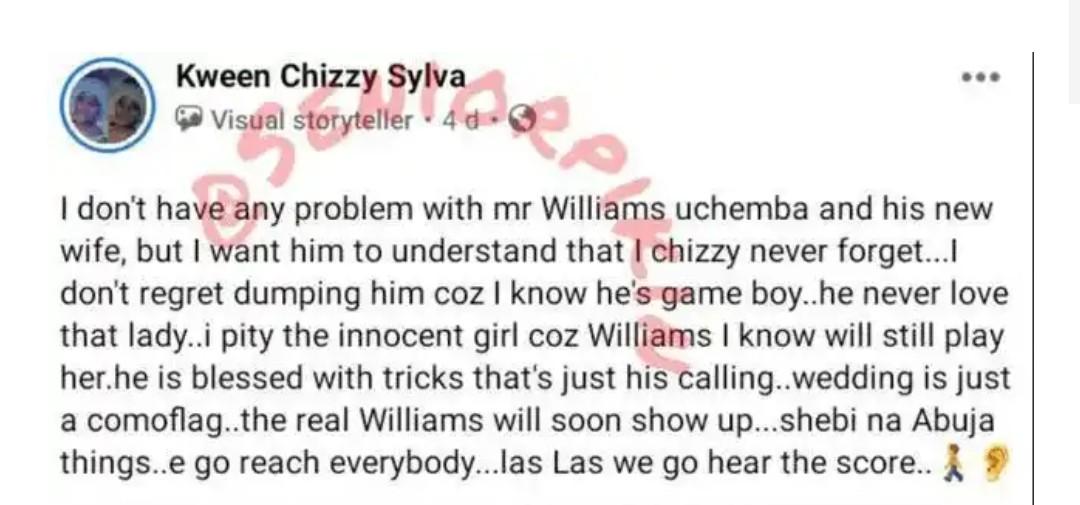 “He’s a game boy, I pity the innocent lady” – Williams Uchemba’s alleged ex-girlfriend breaks silence, says she doesn’t regret dumping him