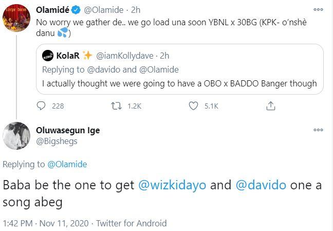 “Two of them get choko” – Olamide says when asked to feature Davido and Wizkid on a song
