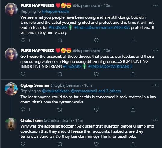 Nigerians reacts as CBN freezes accounts of 20 EndSARS promoters