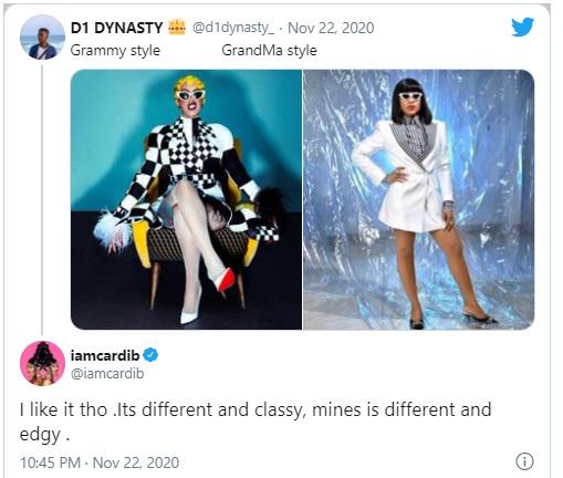 "It's different and classy" - Cardi B Applauds Erica Fashion Style