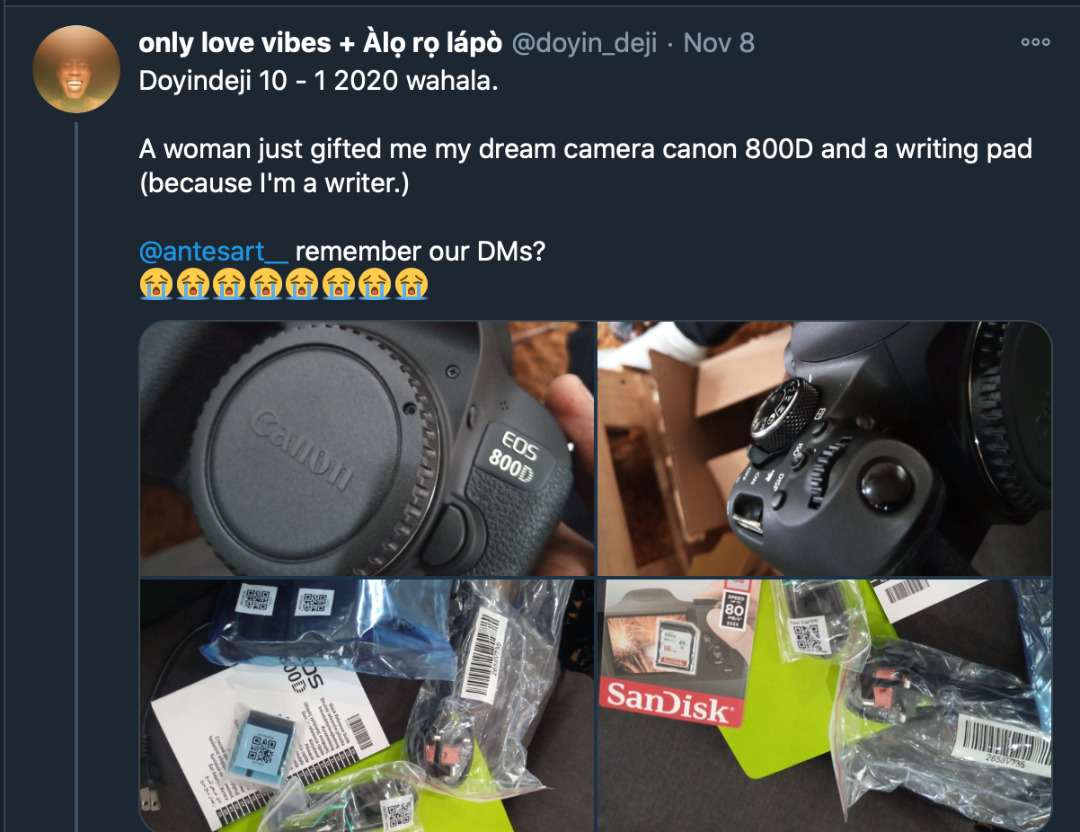 Photographer gets camera worth N325K from stranger after he requested it as birthday gift on Twitter
