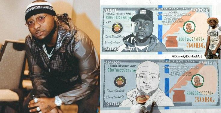 Davido gushes over wonderful painting of him on a dollar bill