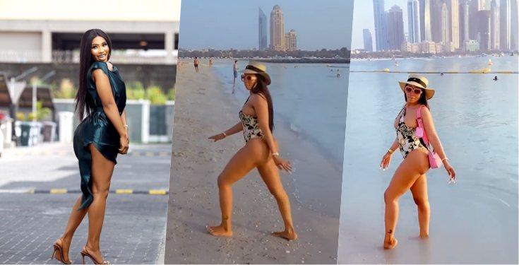 "I dey live my life, man turn am to shoot on sight" - Mercy Eke shows off banging body on Dubai trip (Video)