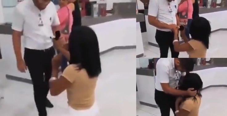 Moment lady proposes to boyfriend at his workplace (Video)