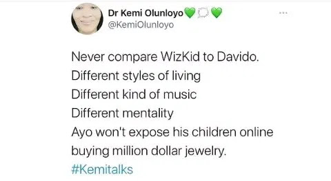 Kemi Olunloyo drags Davido for buying his daughter diamond necklace