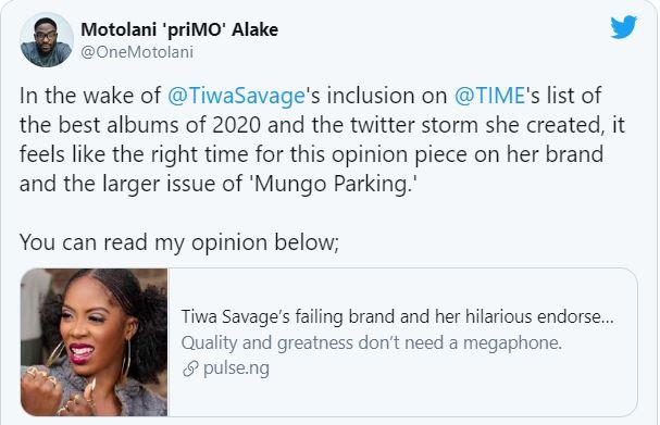 Pulse NG article on tiwa savage falling career