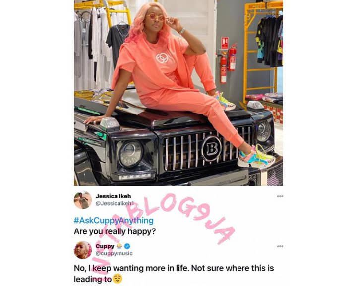 I am not happy in life - DJ Cuppy