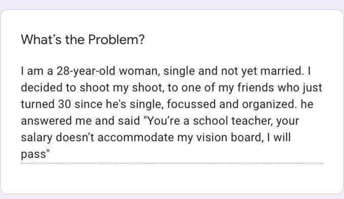 “You’re A Teacher, Your Salary Doesn’t Support My Vision” - Man Turns Down Woman Who Asked Him Out