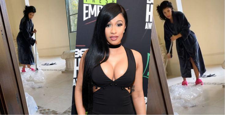 "Liar" - Fans reacts to video of Cardi B sweeping, contrary to her ”I don’t cook/clean” verse