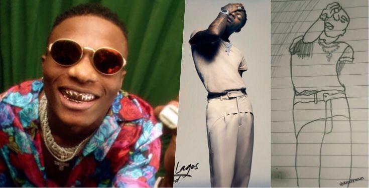 "He fit arrest you" – Media users react as artist shares pencil sketch of Wizkid