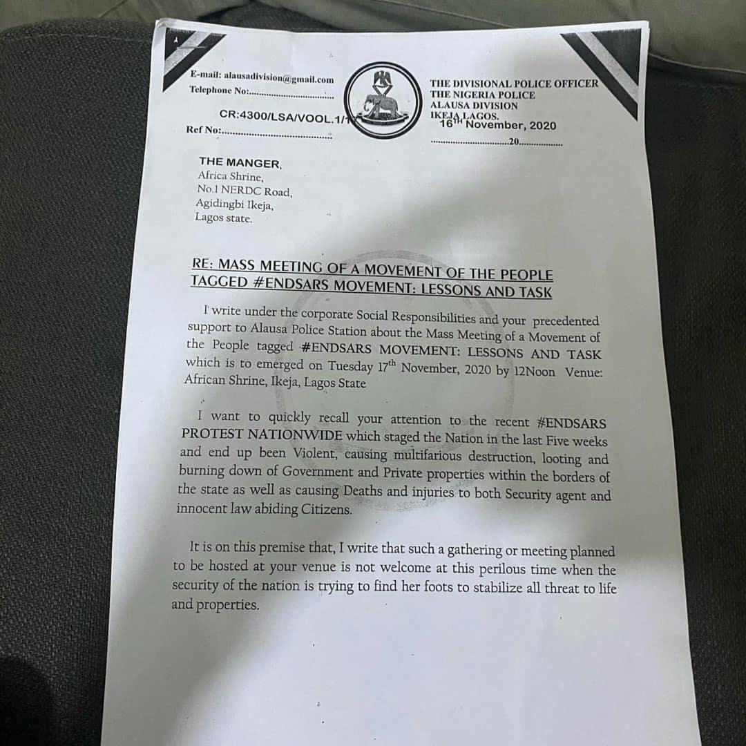 letter afrika shrine shutdown