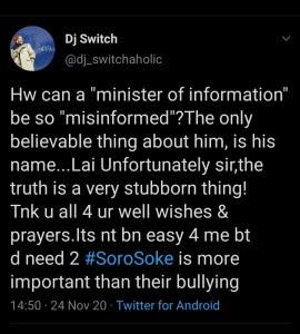 “How can a minister of information be so misinformed” - Dj Switch lambast Lai Mohammed