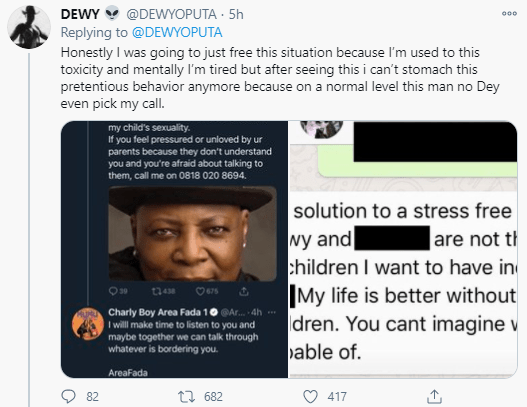 "Hypocrite" - Charly Boy's daughter, Dewy drags her father for lying about accepting her as lesbian