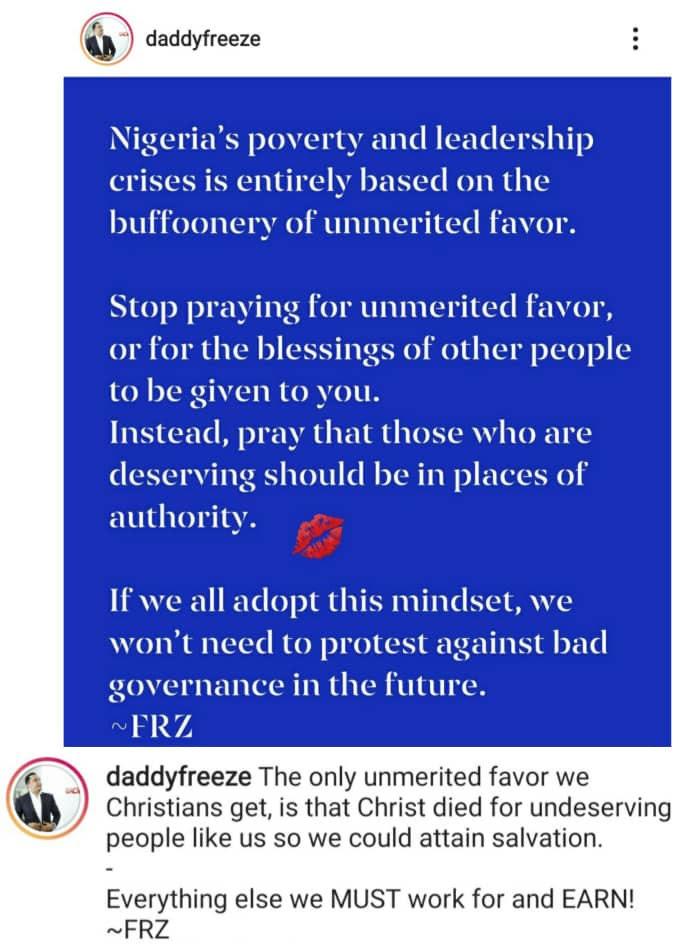 "Stop praying for unmerited favor" - OAP Daddy Freeze shades Pastor Adeboye