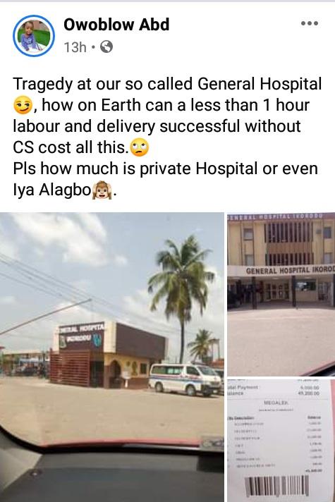 Man calls out hospital after being charged N45K for 'one hour child labour and successful delivery'