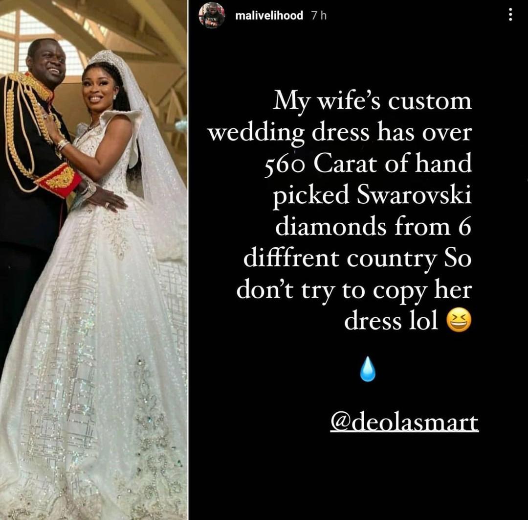 “My wife’s Wedding Dress Has Over 560 Carat of Diamonds”