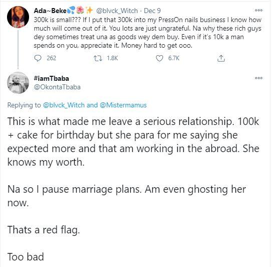 "Too small, I expected more" - Man laments after gifting his girlfriend N100K as birthday gift