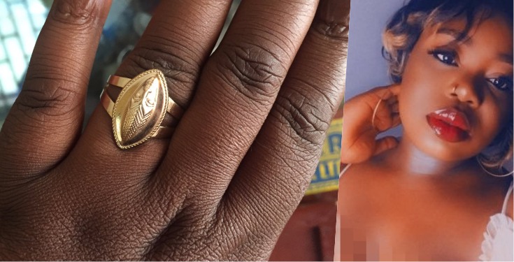 ”You said yes to Oba of Benin?” - Reactions as lady shows off idol crested engagement ring