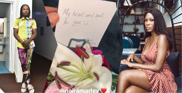 Naira Marley sends Vee flower bouquet with note "my heart and soul for you"