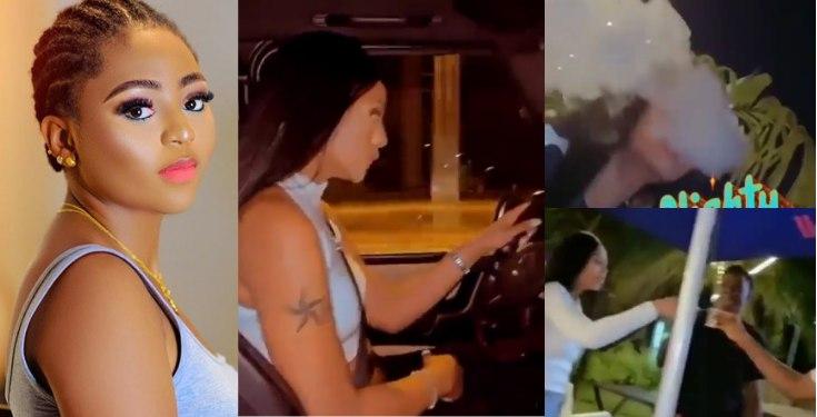 Regina Daniels causes stir online after smoking, drinking then driving on high speed (Videos)