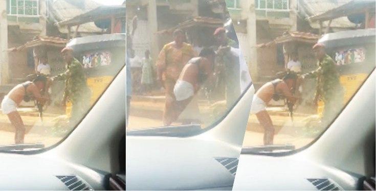 Soldier flogs, strips lady naked over 'indecent dressing' in Ogun (Video)