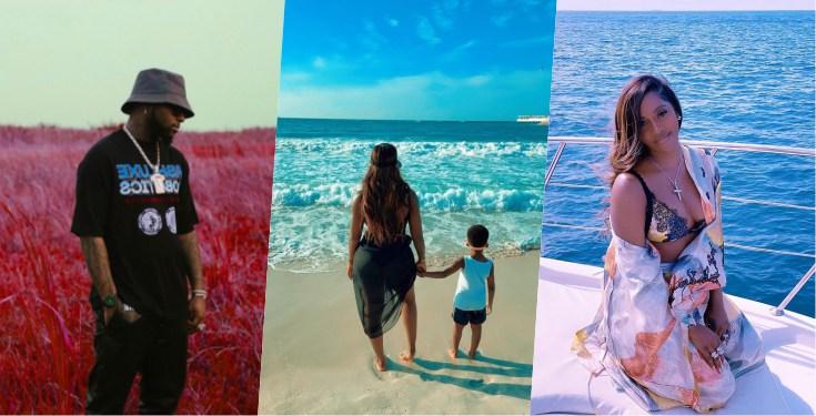 Davido reacts as Tiwa Savage shares beach photos with son on vacation