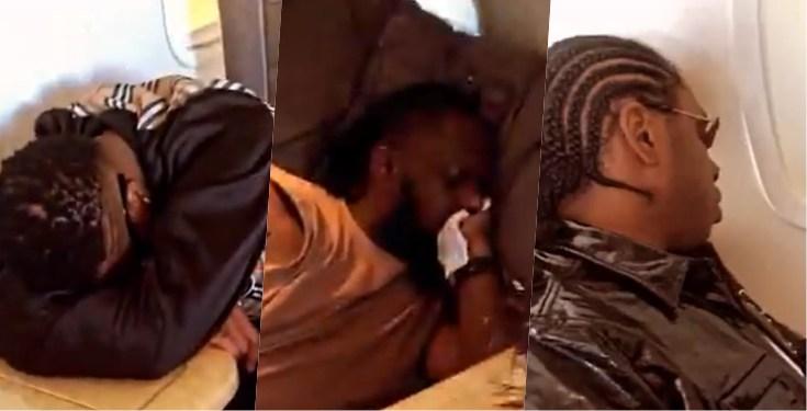 Wizkid, Timaya, And Runtown sleeping on a private jet