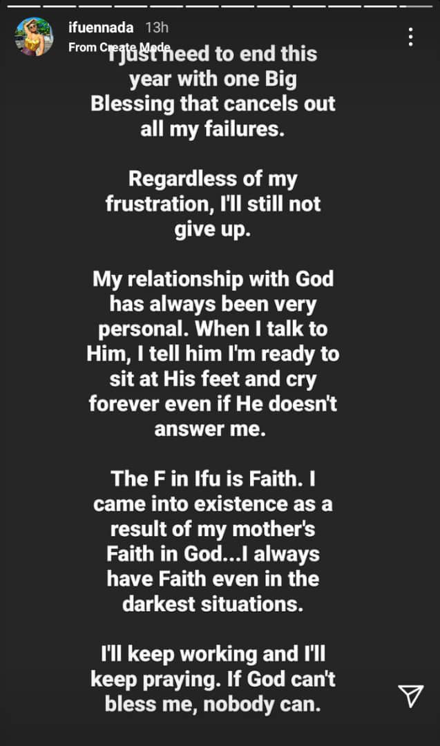 Ifu Ennada says God has neglected her