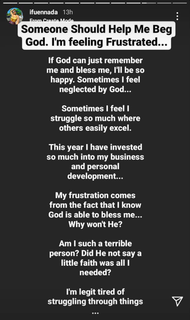 Ifu Ennada says God has neglected her