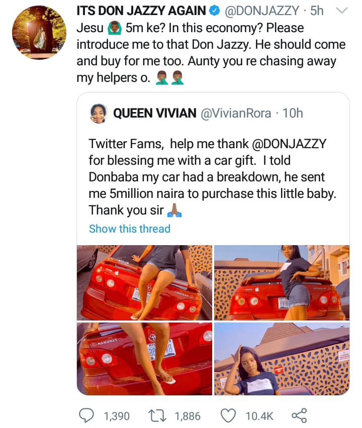 Don Jazzy gifted her a car