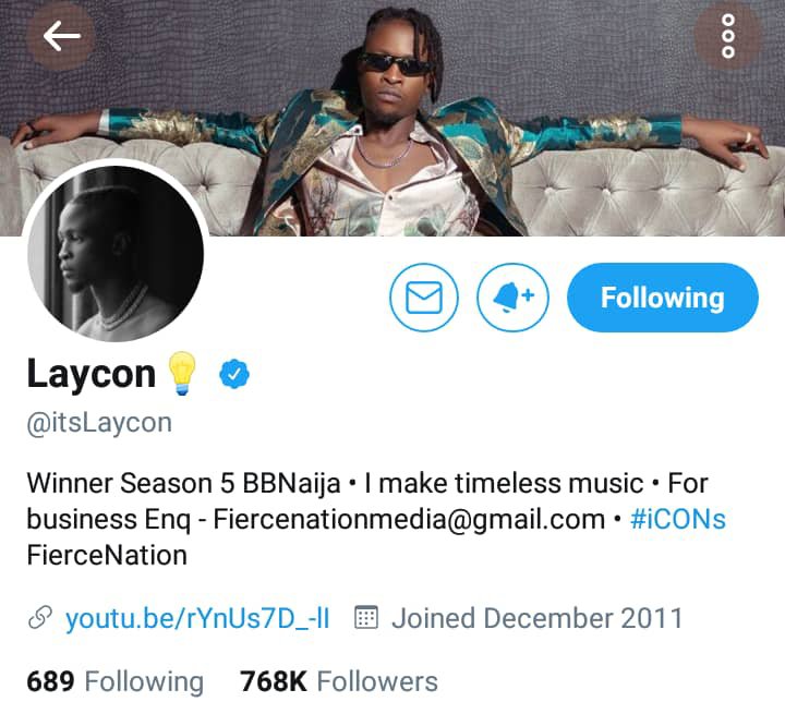 Laycon becomes first to be verified on Twitter