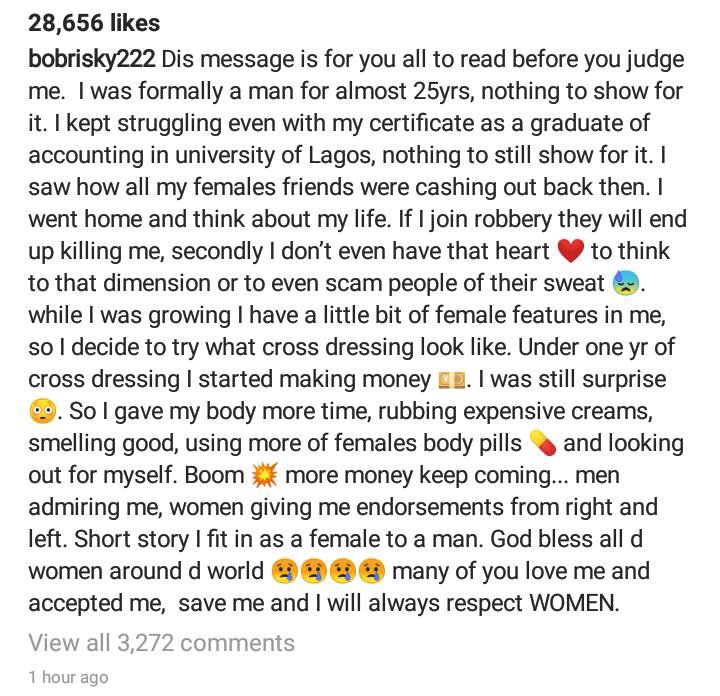 Bobrisky set to become a woman