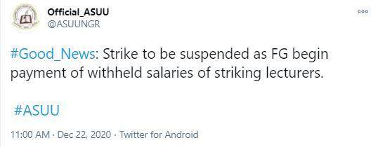 "ASUU strike will end this year, varsities will resume January" - FG assures