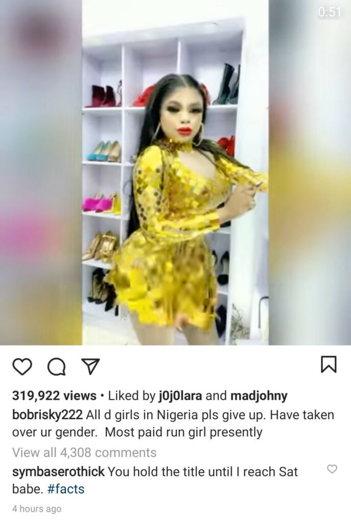 "I’ve taken over your gender" - Bobrisky tells women