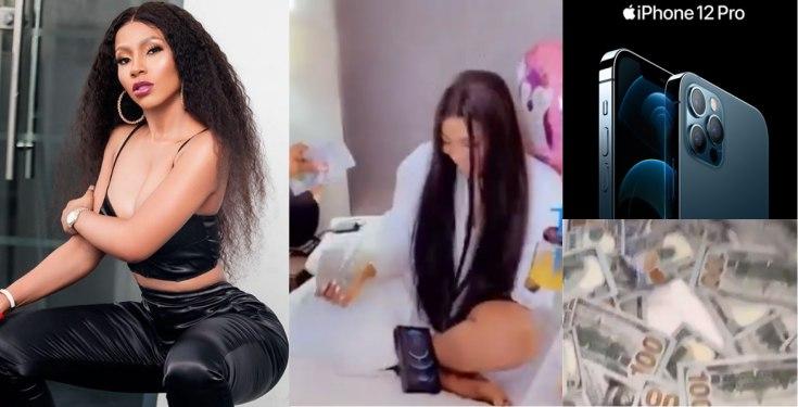 Mercy Eke sprays $3000 cash, gifts iPhone 12 to her friend for her birthday (Video)