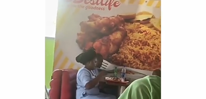 Couple ignore their maid while eating