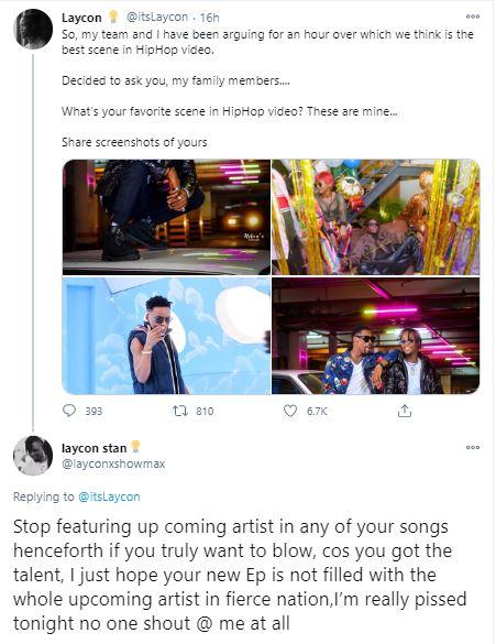 Stop featuring upcoming artiste if you want to blow – Fan advises Laycon