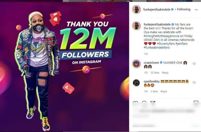 Funke Akindele celebrates 12 million followers on Instagram
