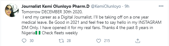 Kemi Olunloyo to quit digital journalism after 8 years