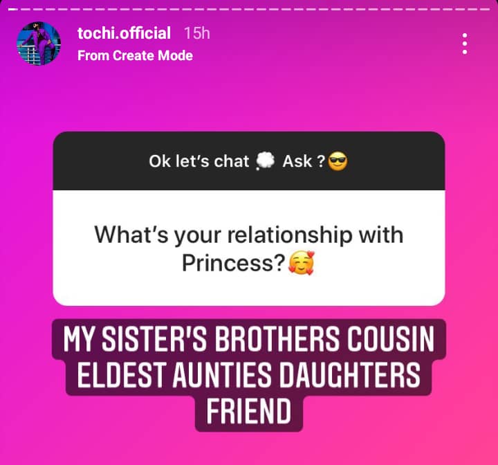 Tochi reacts to dating rumours