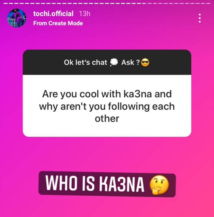 Tochi replies fan who asked about Ka3na