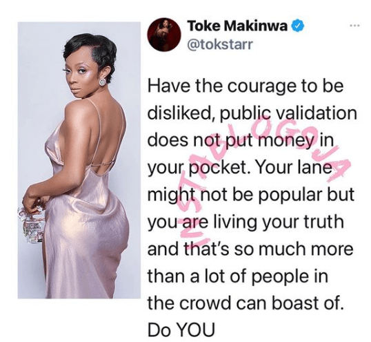 Toke Makinwa Disliked courage