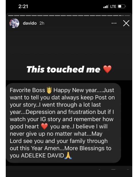 Davido shares story of a fan