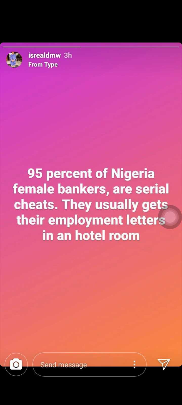  "Most female bankers are cheats" - Israel