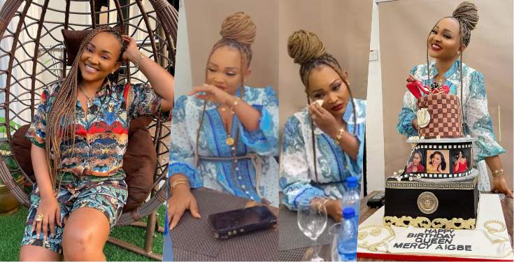 Moment Mercy Aigbe shed tears as colleagues throws her second birthday (Video)