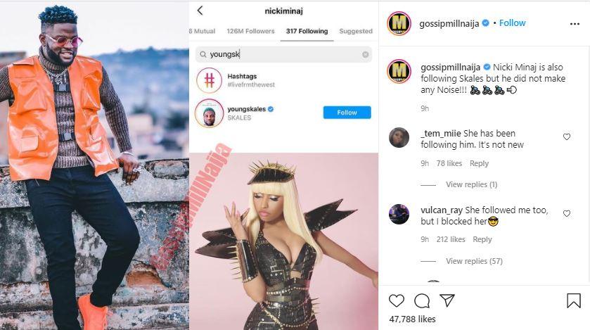 "Nicki Minaj is following skales too" - Blogger shuns Tacha for bragging